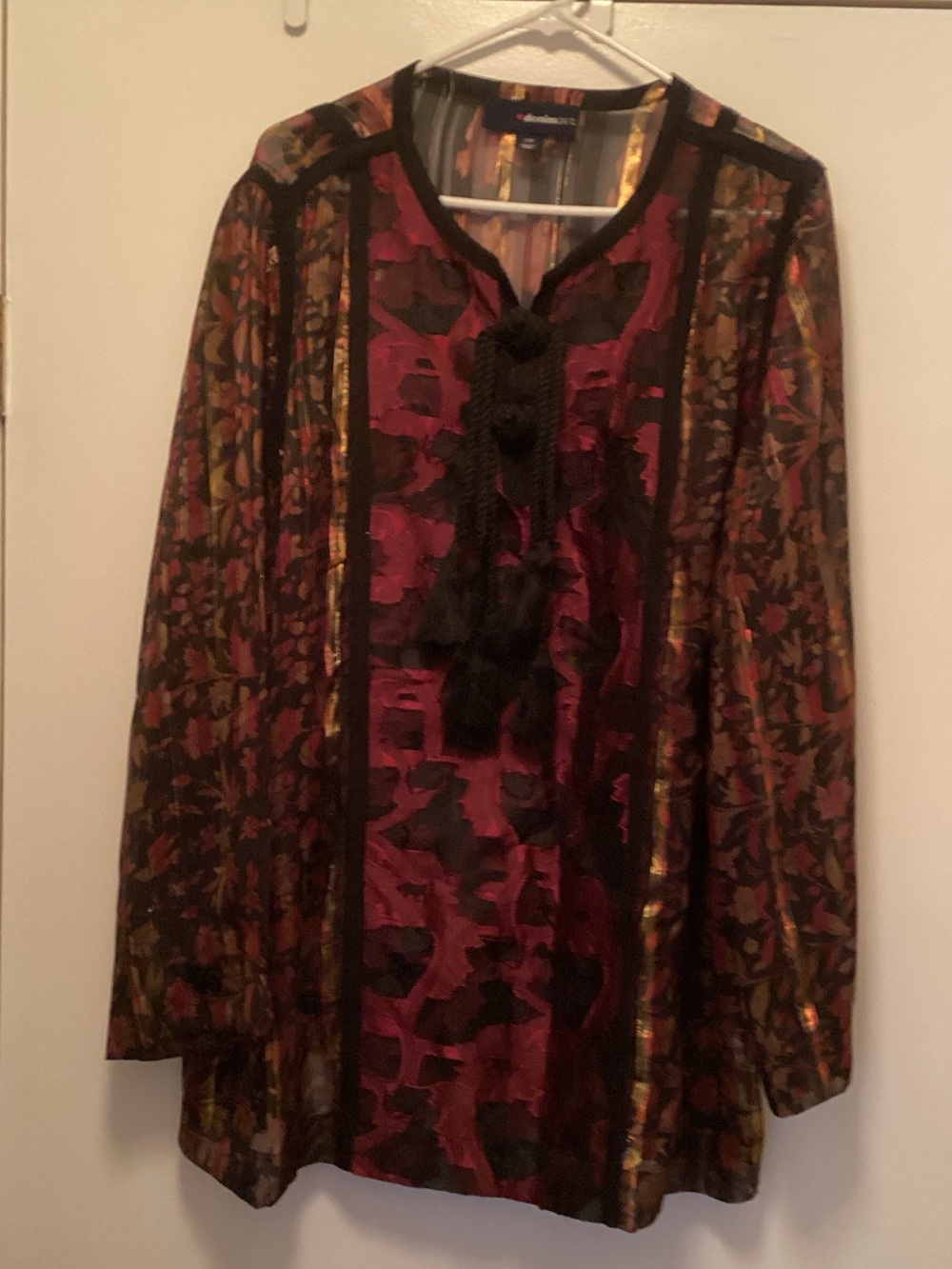 Denim 24/7 Burgundy & Black Sheer Tassel Tunic